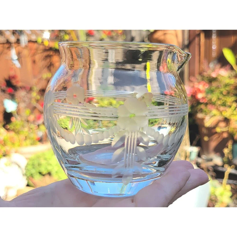 Etched Glass Nappy Bowl, Depression Era Clear Crystal Serving Bowl, 1930s